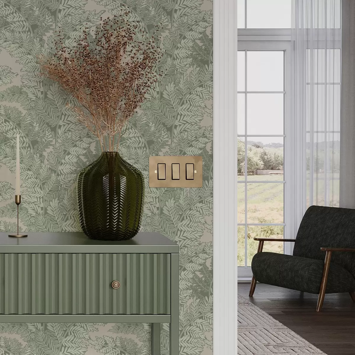 Tapete Grünes Muster mit Farnblättern a00345