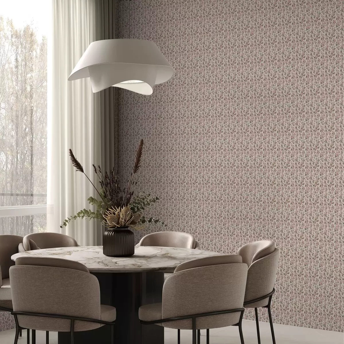 Tapete Rosa Rosen auf beigem Hintergrund a00346