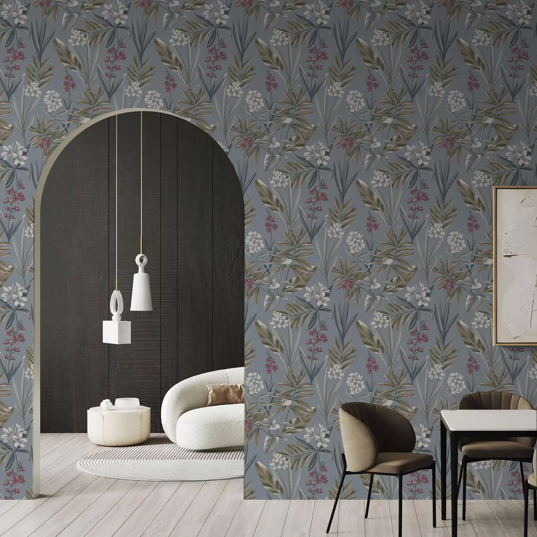 Fototapete Florale Zweige auf blau-grauem Hintergrund a00350