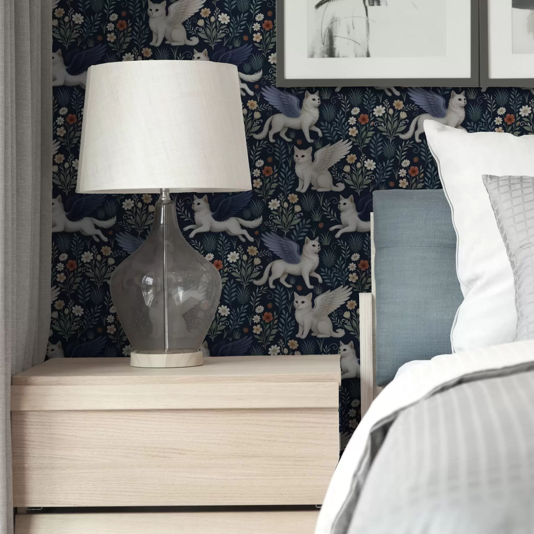 Fototapete Fantasiekatzen mit Flügeln zwischen Blumen a00408