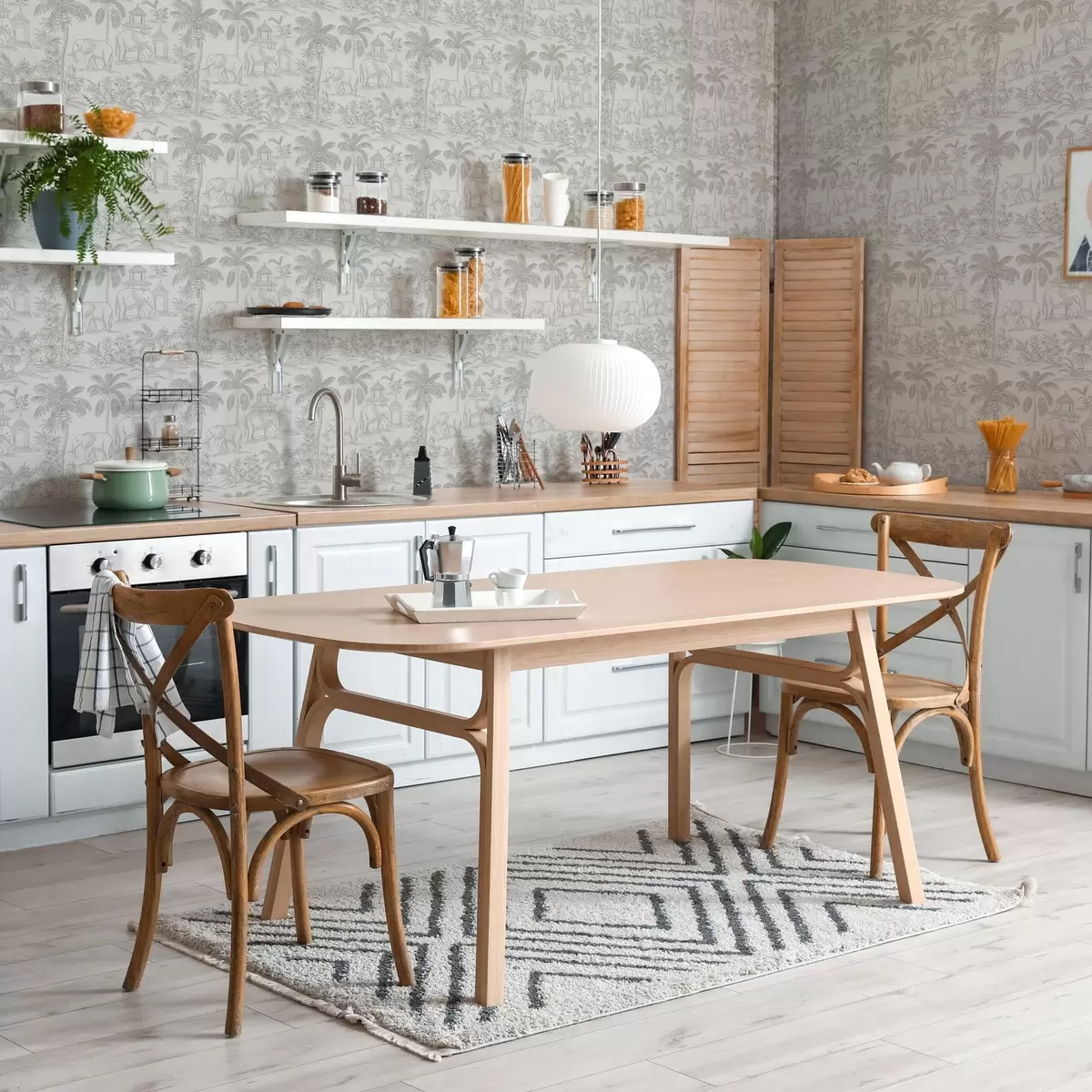 Tapete Monochrome Elefanten und Dschungel im grafischen Stil a00410