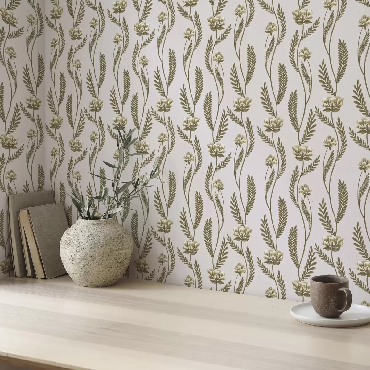 Tapete Vertikales Ornament mit weißen Blumen auf einem rosa Hintergrund a00476