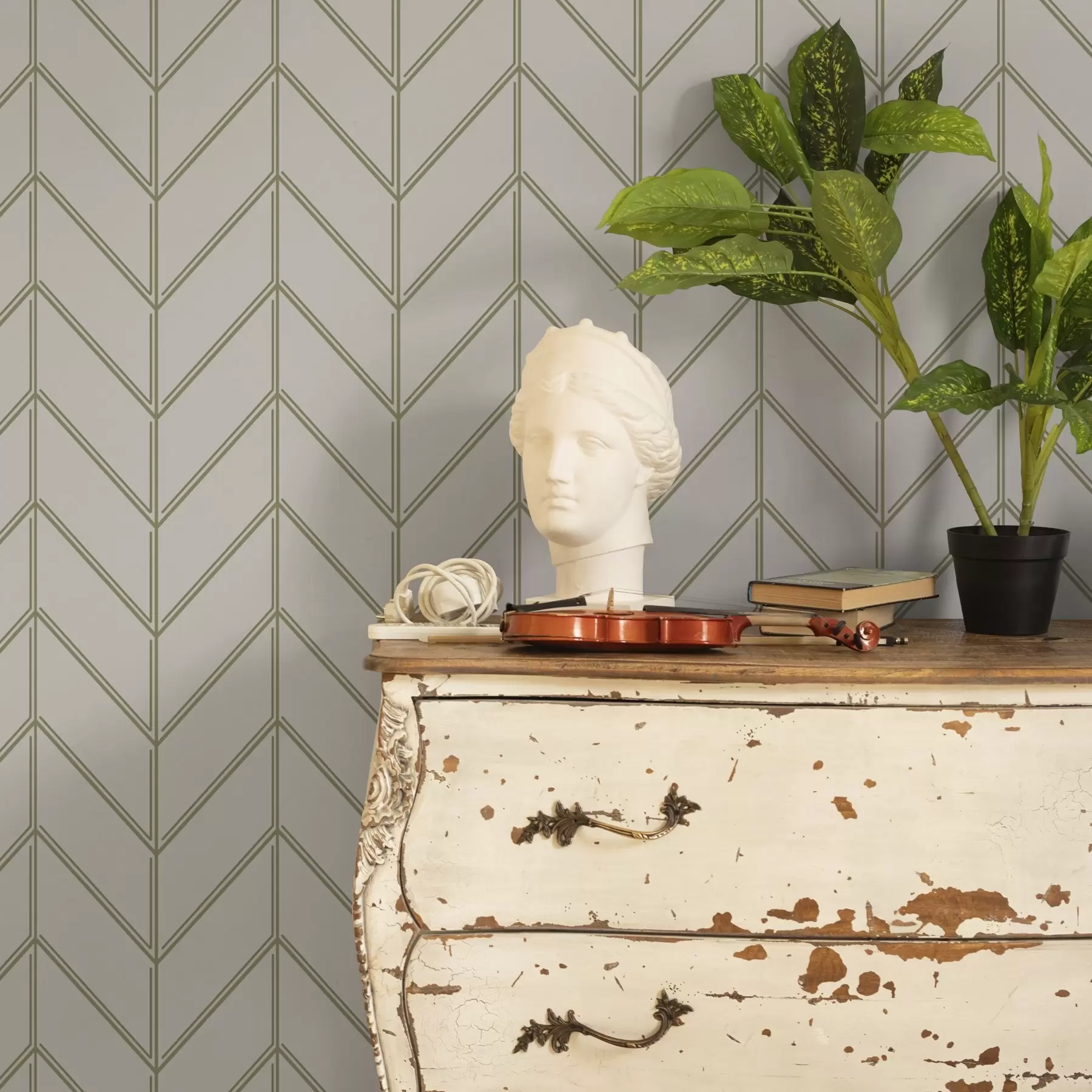 Fototapete Geometrie in Form von Tannenbäumen mit Doppellinien a00488