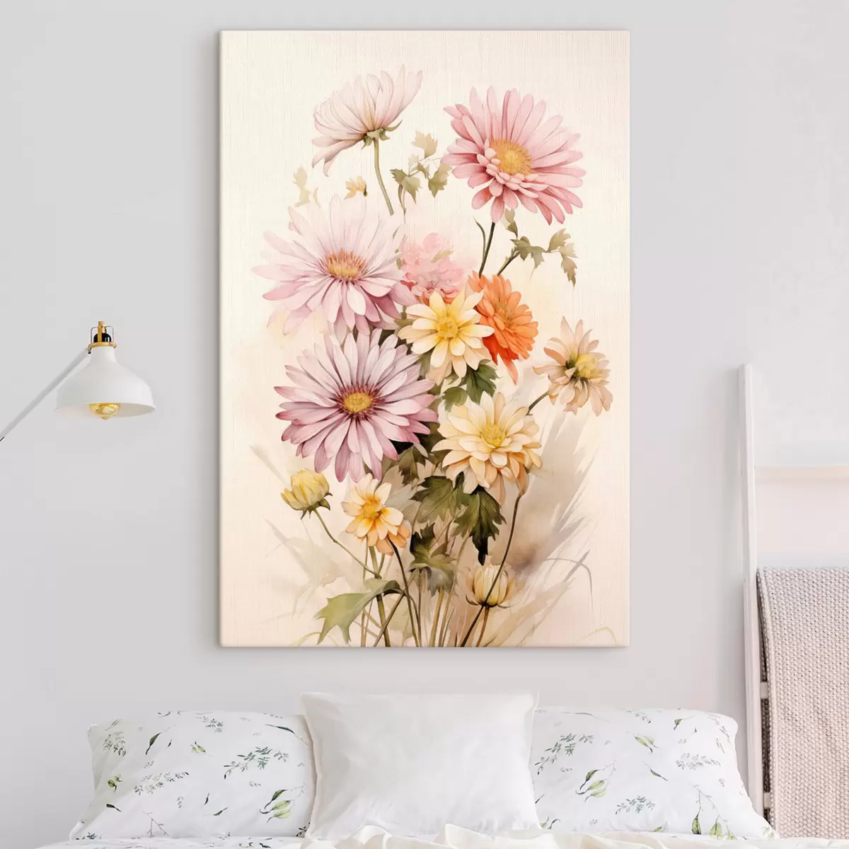 Wandbilder Ein Blumenstrauß aus bunten Blumen, weiche Aquarell-Stil, auf einem hellen Hintergrund s45559
