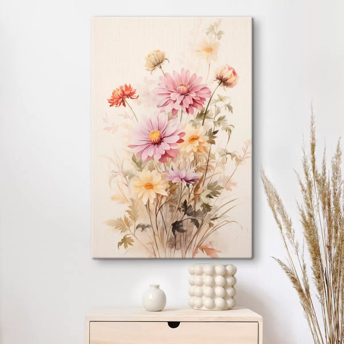 Wandbilder Ein Blumenstrauß aus bunten Blumen, weichen Aquarell-Stil, auf einem hellen Hintergrund, botanische Illustration s45560