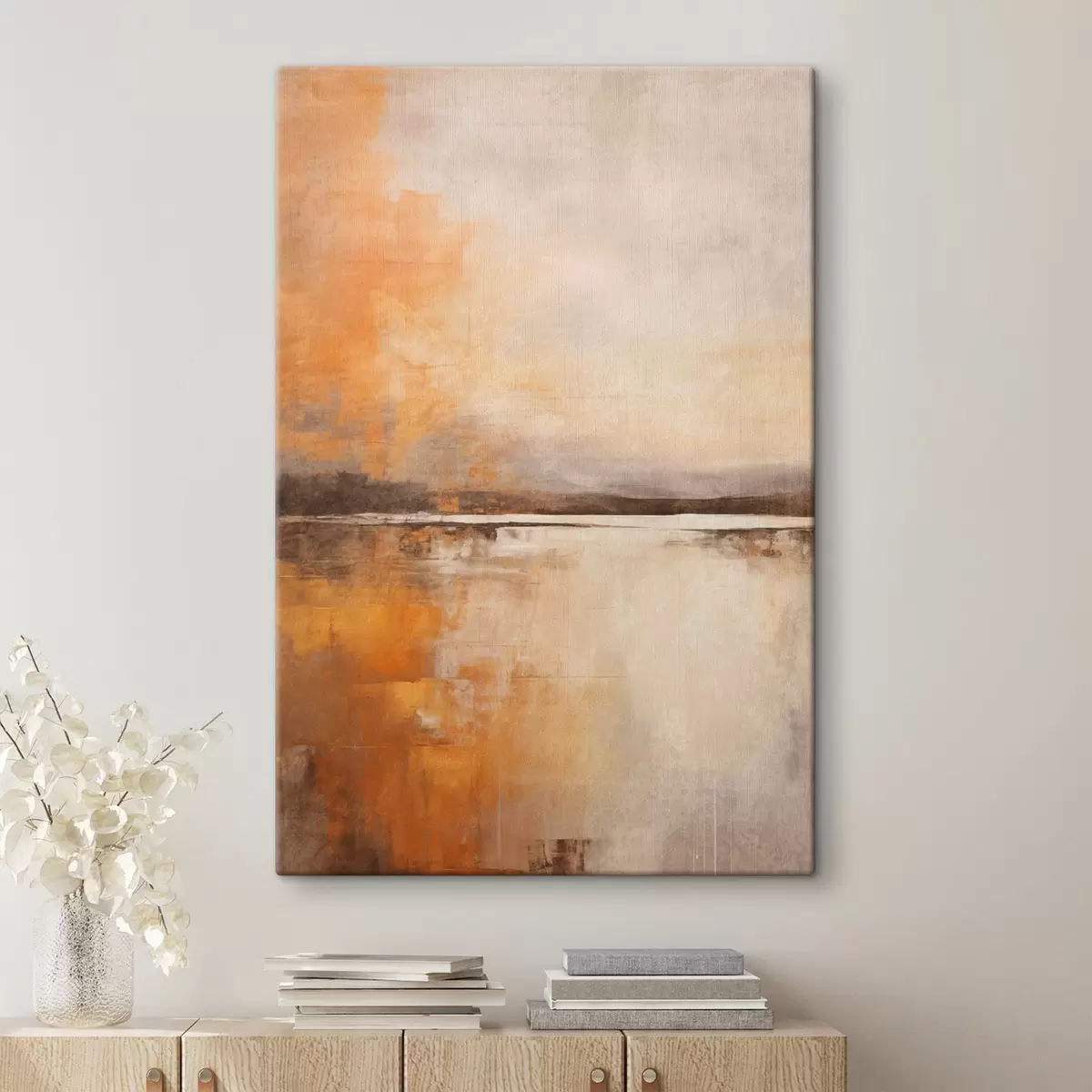 Wandbilder Eine abstrakte, strukturierte Landschaft in Orange-, Braun- und Beigetönen s45568