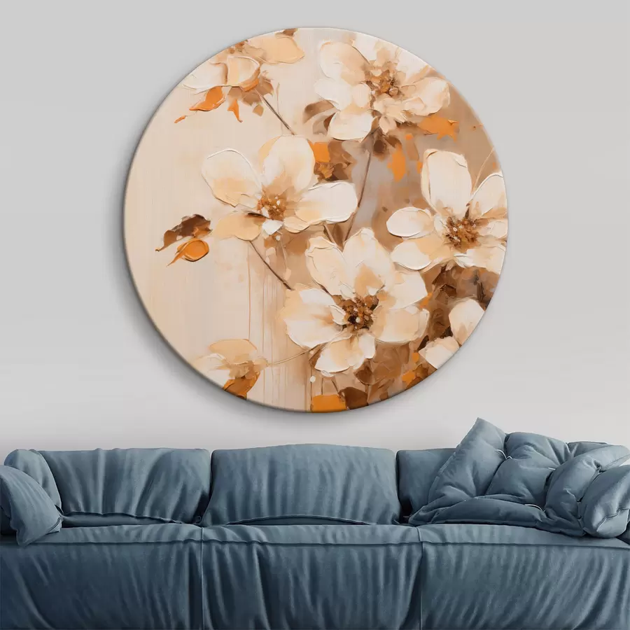 Wandbilder Weiße Blumen mit orangefarbenen Blättern, zarte Pinselstriche, Blumenarrangement, botanische Kunst r45574