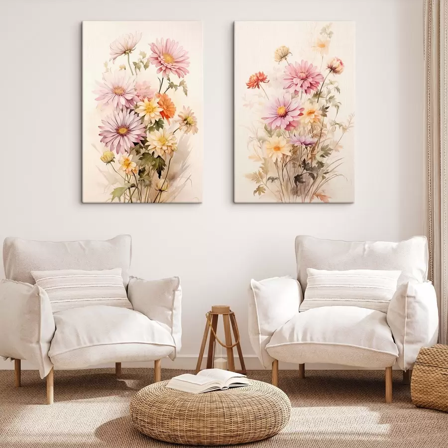 Wandbilder Ein Blumenstrauß aus bunten Blumen, weichen Aquarell-Stil, auf einem hellen Hintergrund, botanische Illustration m00649