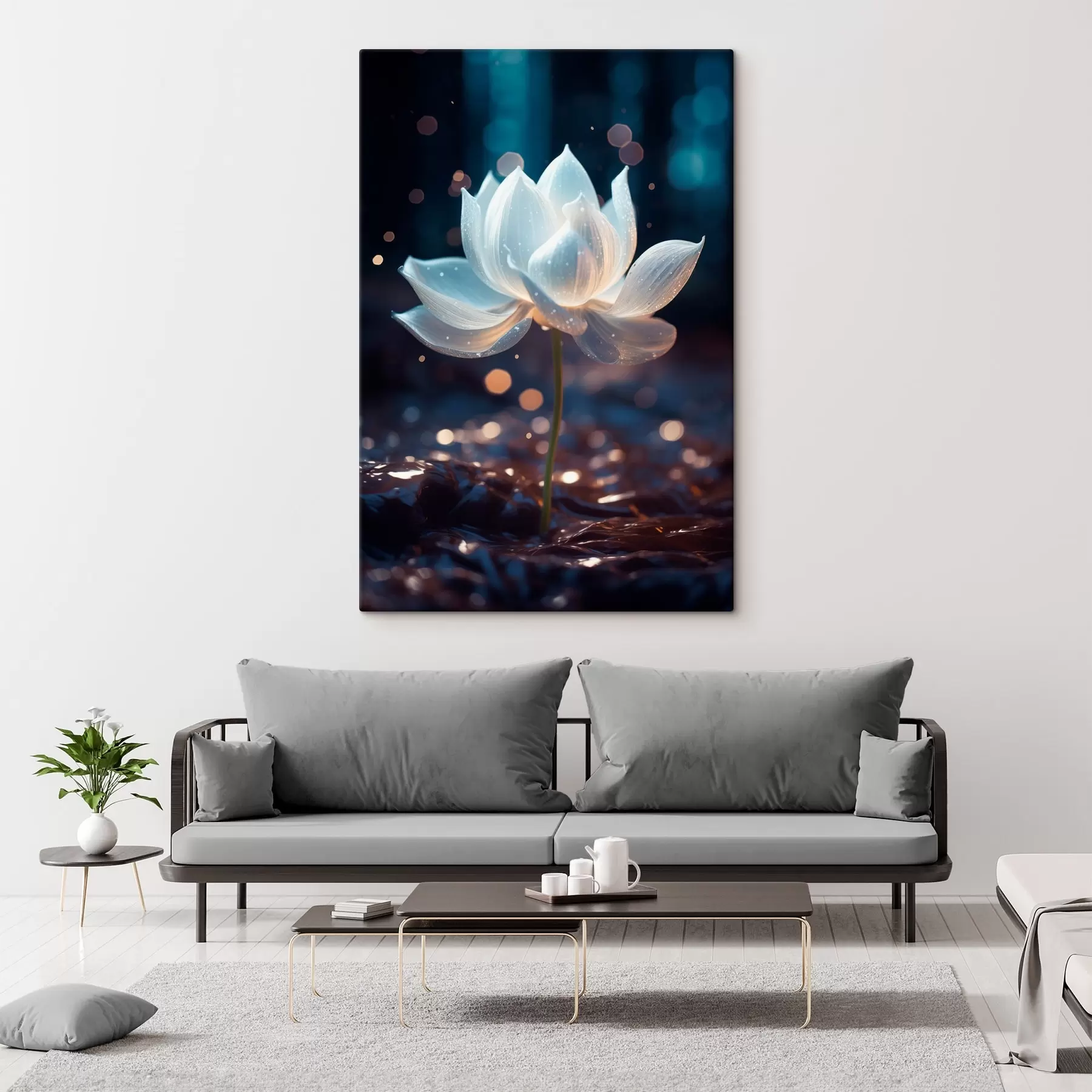 Wandbilder Frischer Lotus: Blumenkomposition auf dunklem Hintergrund s45530