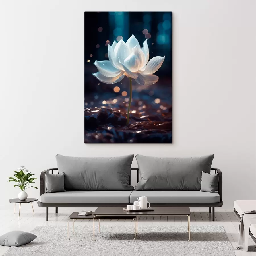 Wandbilder Frischer Lotus: Blumenkomposition auf dunklem Hintergrund s45530