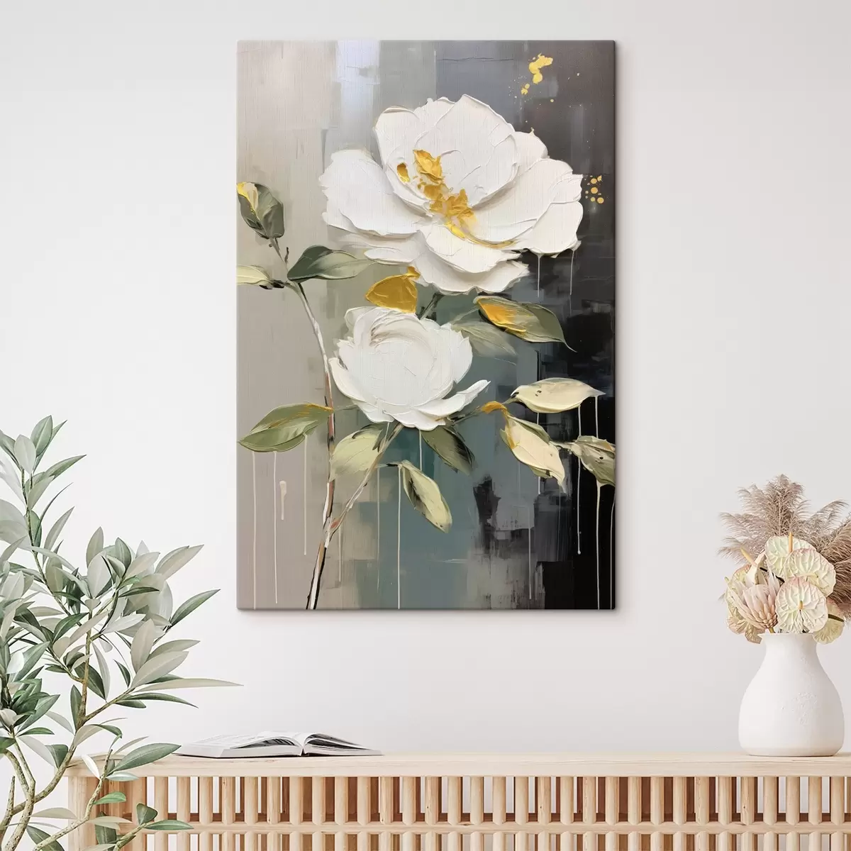 Wandbilder Voluminöse Blumen: dekoratives Motiv in hellen und dunklen Tönen s45531