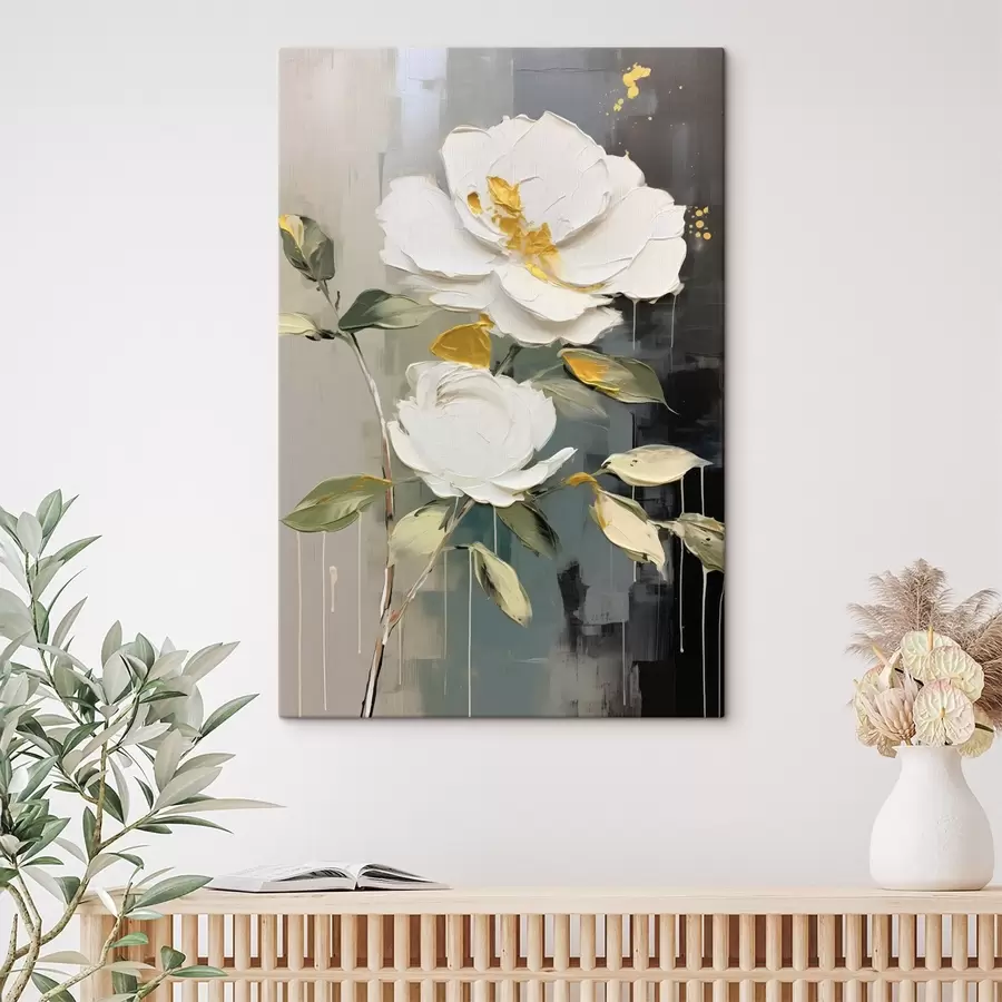 Wandbilder Voluminöse Blumen: dekoratives Motiv in hellen und dunklen Tönen s45531