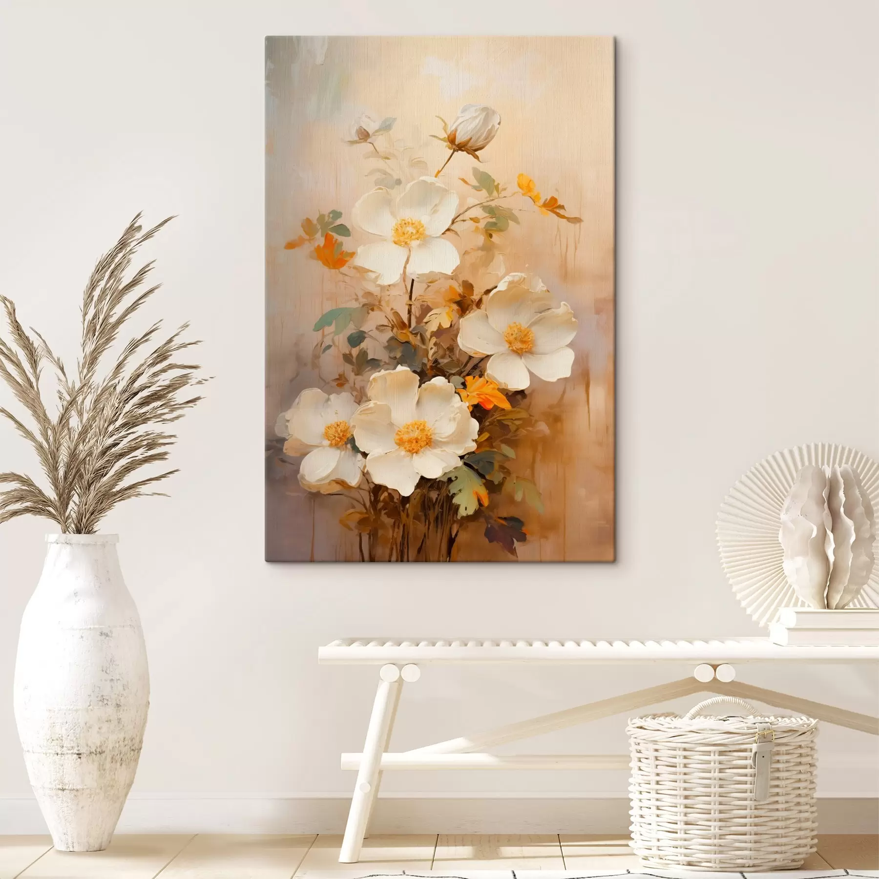 Wandbilder Weiße Blumen: malerische Komposition in Pastelltönen s45533