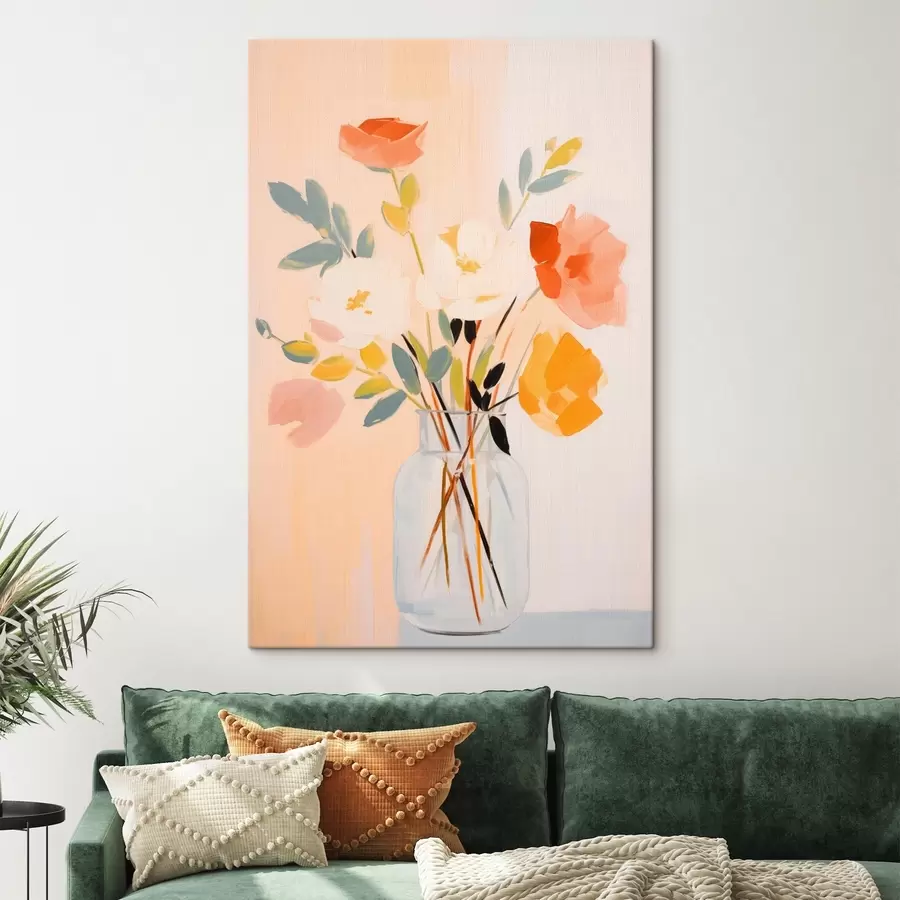 Wandbilder Dekorative Blumen: abstrakter Blumenstrauß in einer Vase auf einem hellen Hintergrund s45539