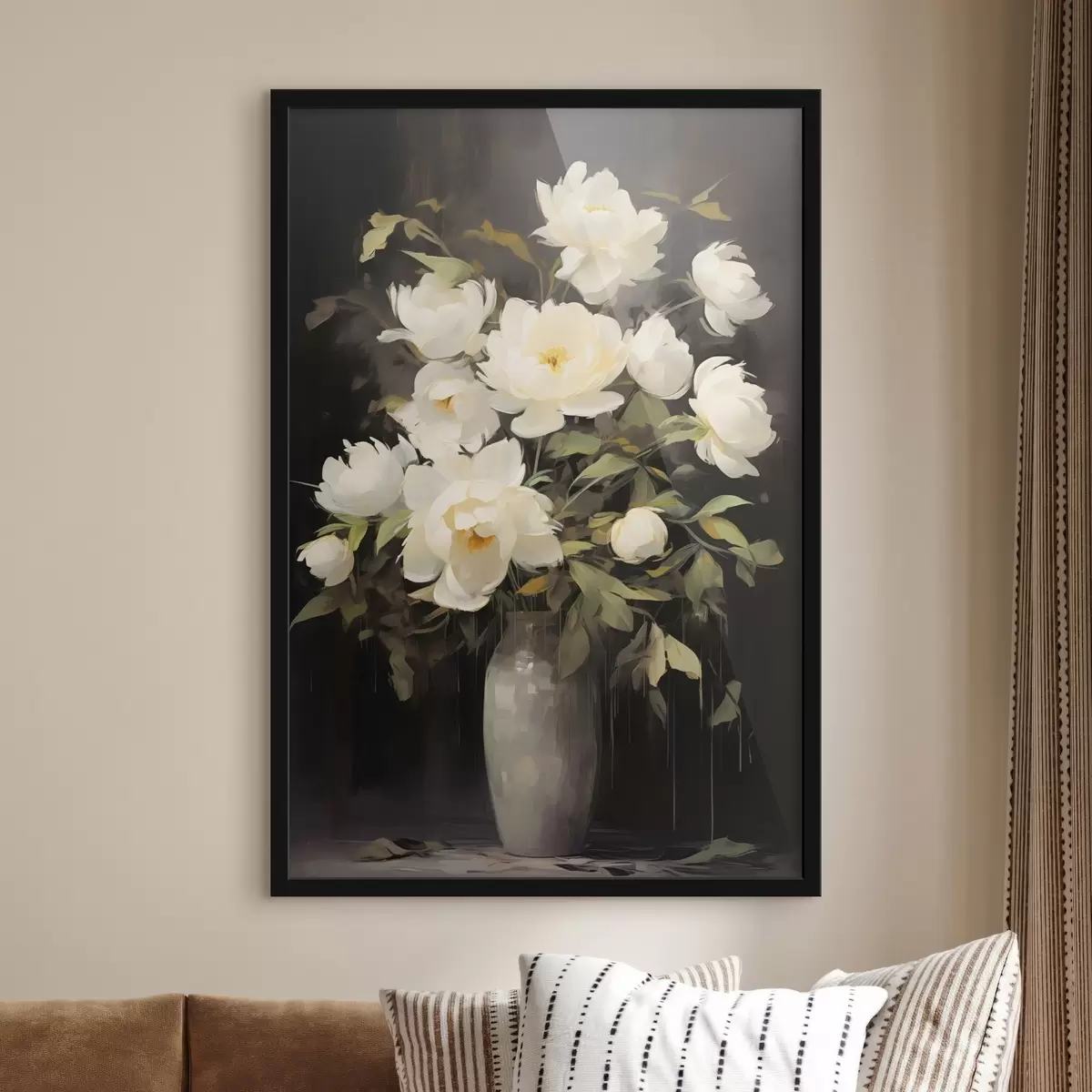 Poster Zarte Pfingstrosen in einer Vase: Blumenkomposition im Stil der Malerei f45532