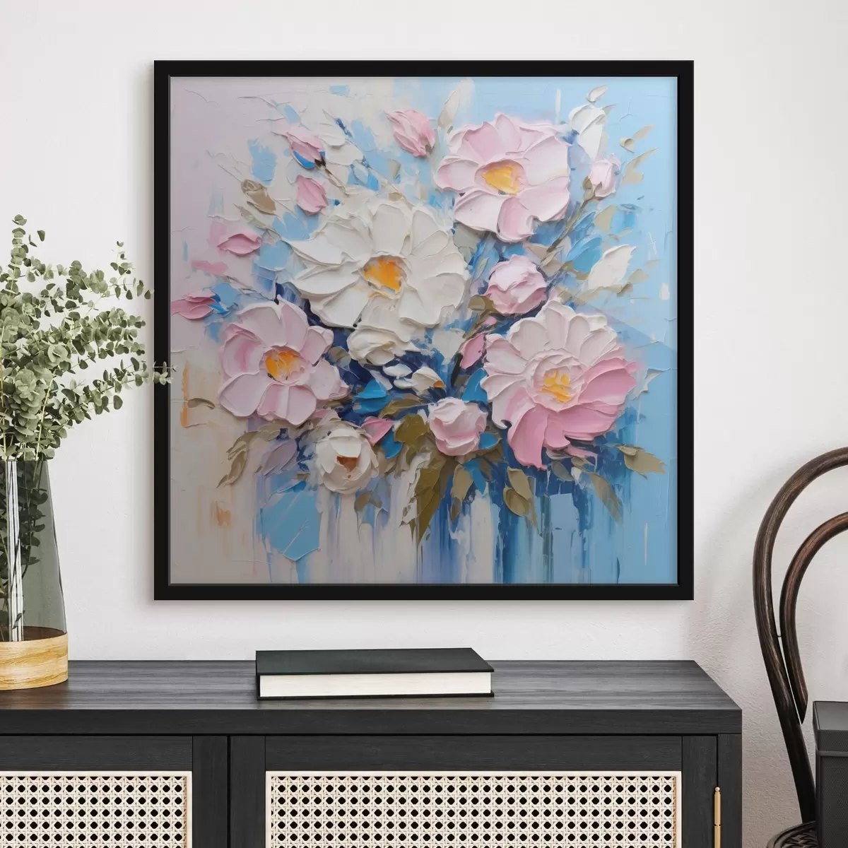 Poster Malerische Komposition in Rosa- und Blautönen f45538