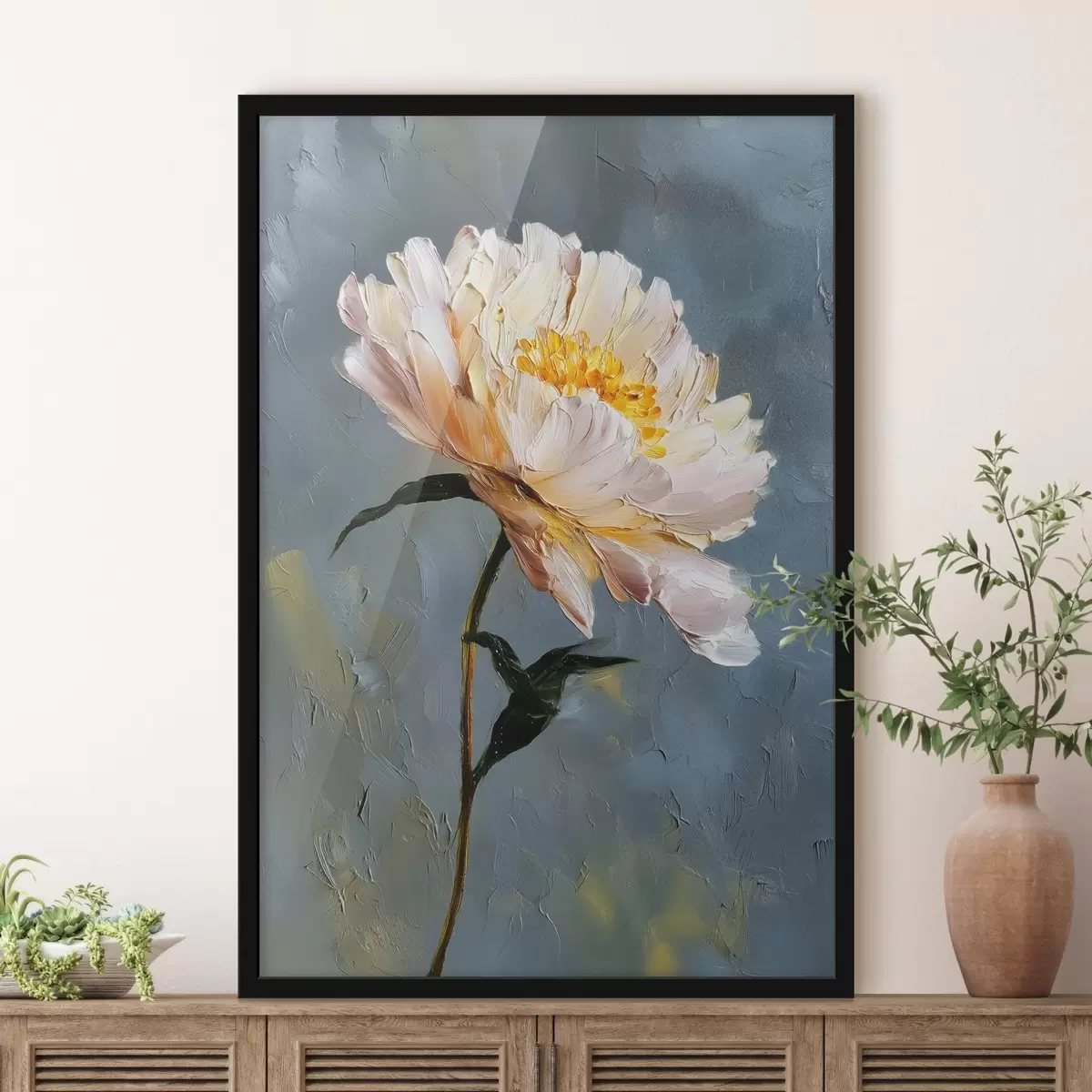 Poster Abstrakte Blume: Komposition in Blau- und Grautönen f45542