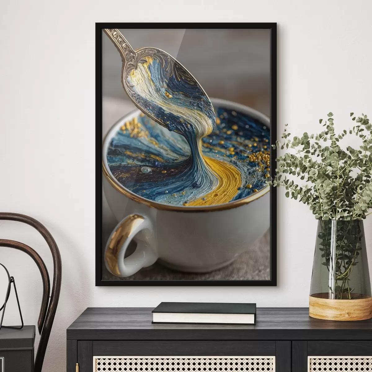 Poster Abstrakte Komposition: gemischte Farben in einer Tasse im Stil von Van Gogh f45545