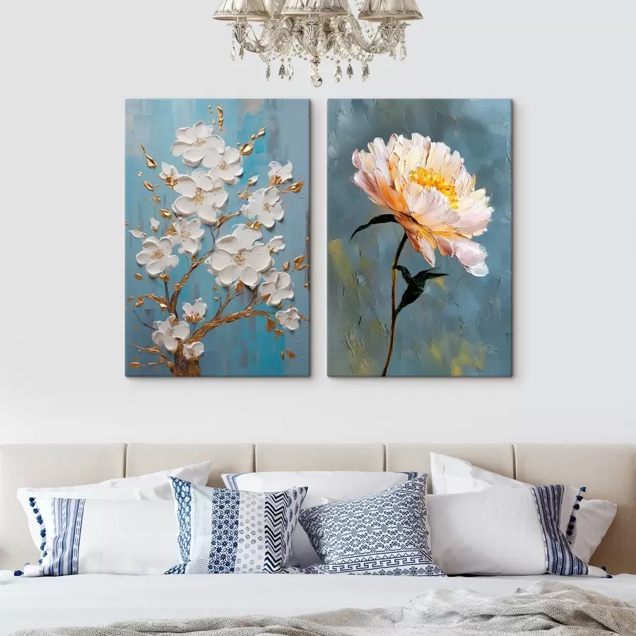 Wandbilder Blühender Zweig und Pfingstrose: Reliefkomposition m00637