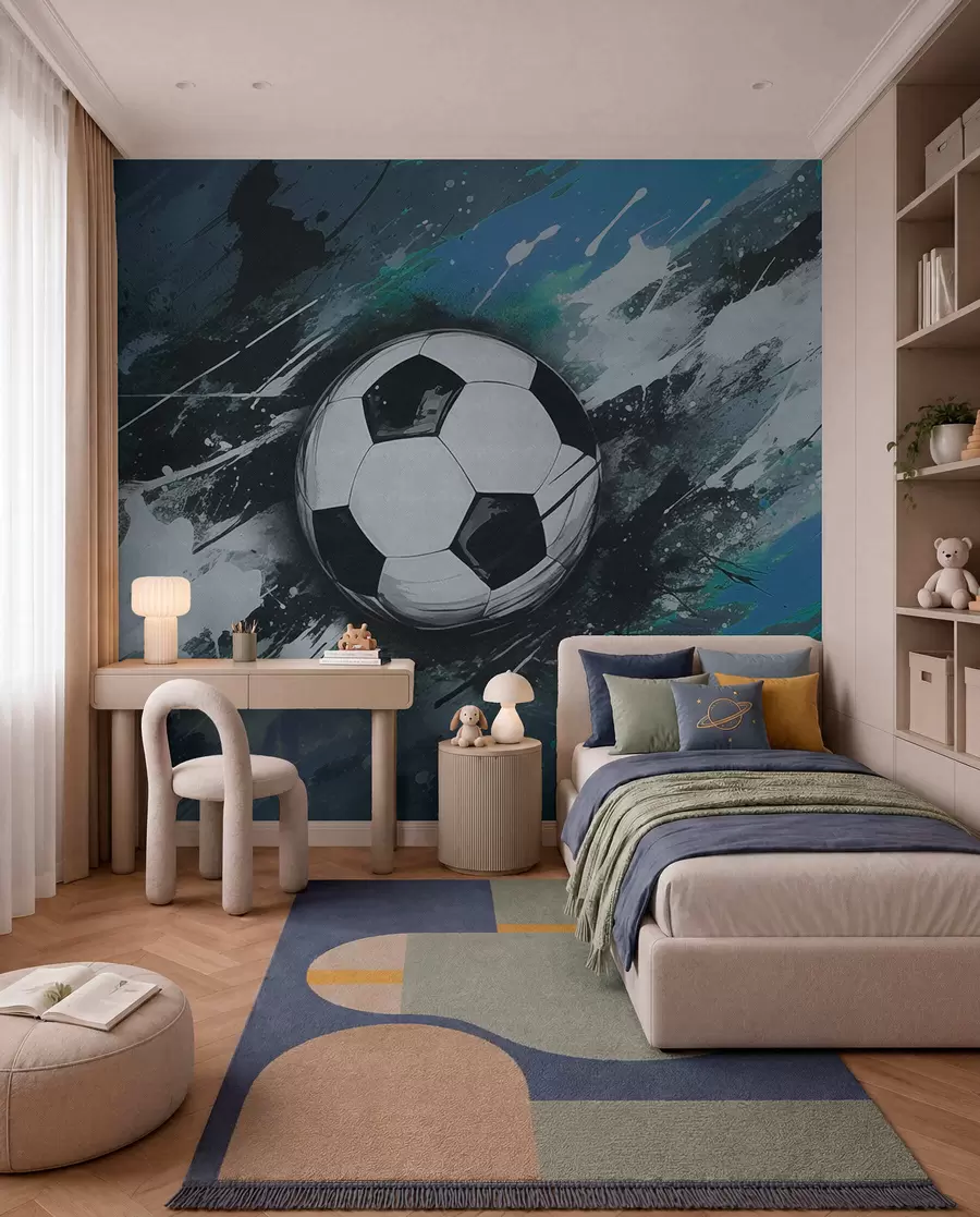 Fototapete Fußball mit azurblauen Linien w04467v1