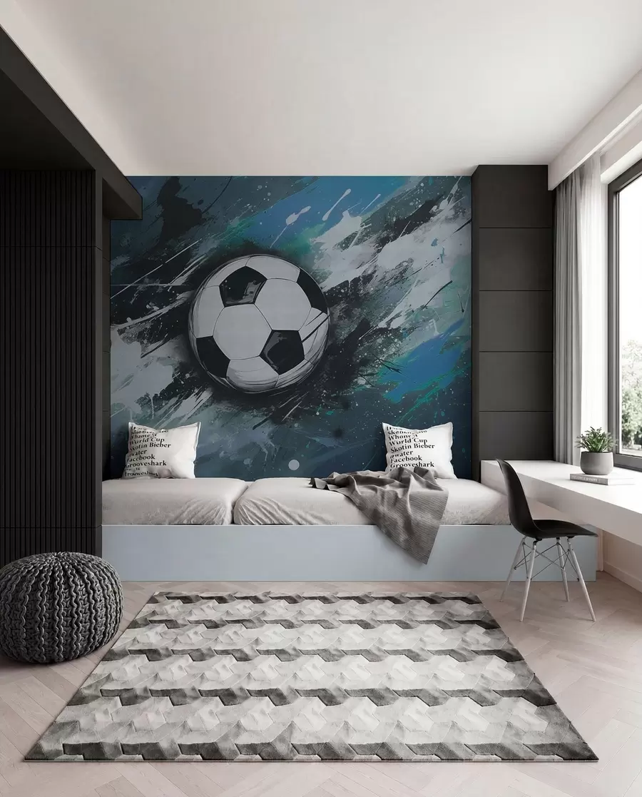 Fototapete Fußball mit azurblauen Linien w04467v1