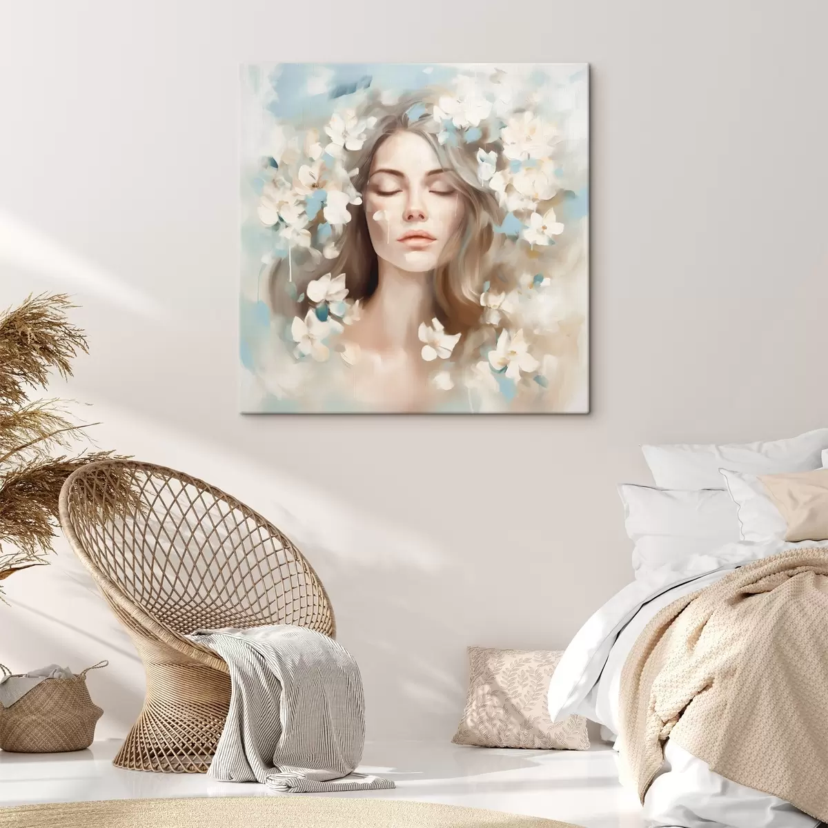 Wandbilder Abstraktes Porträt einer Frau mit Blumen in Form von Pinselstrichen s45450