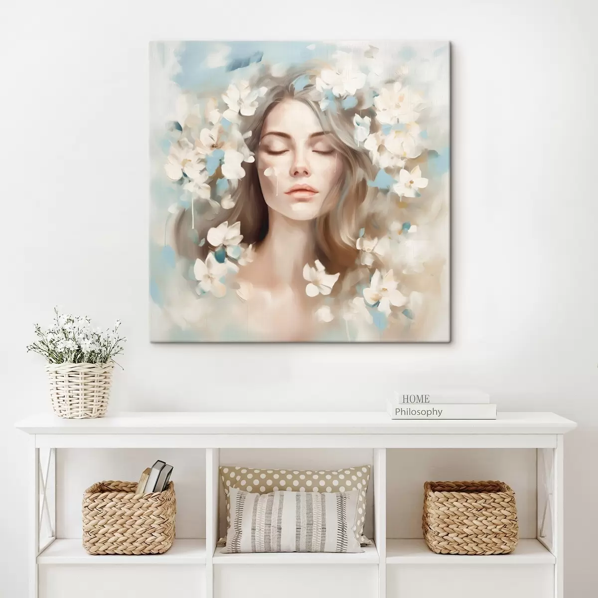 Wandbilder Abstraktes Porträt einer Frau mit Blumen in Form von Pinselstrichen s45450