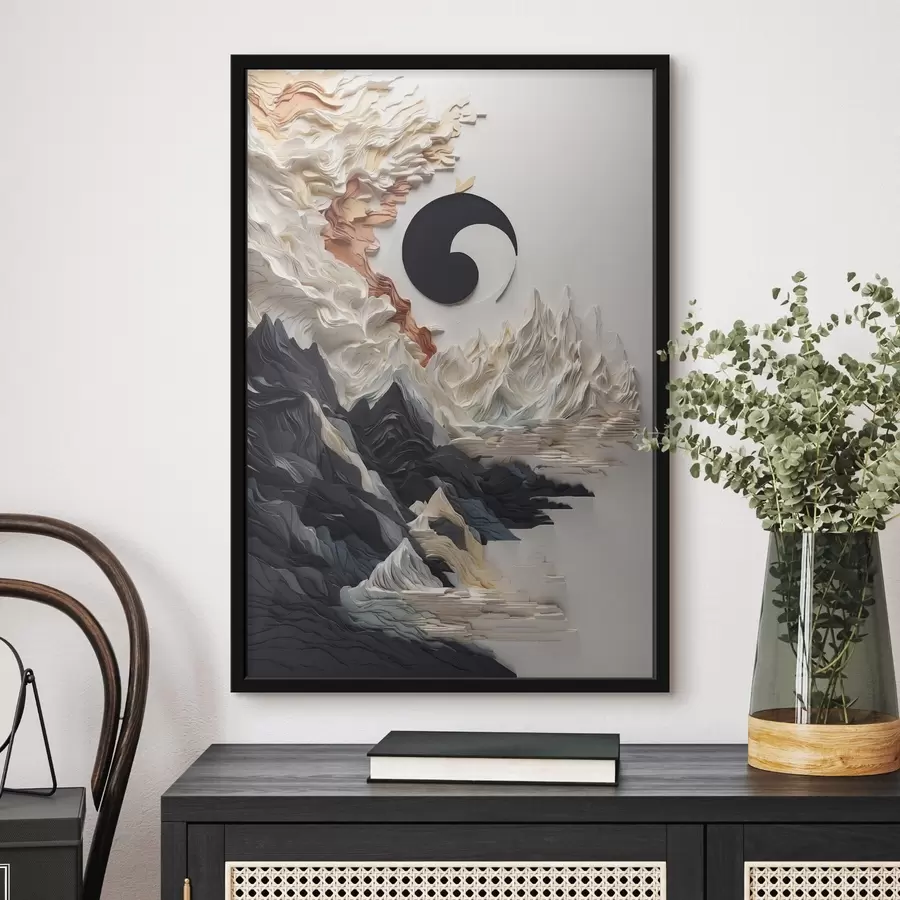 Fototapete Abstrakte Landschaft mit Bergen in einem Papier-Stil f45482