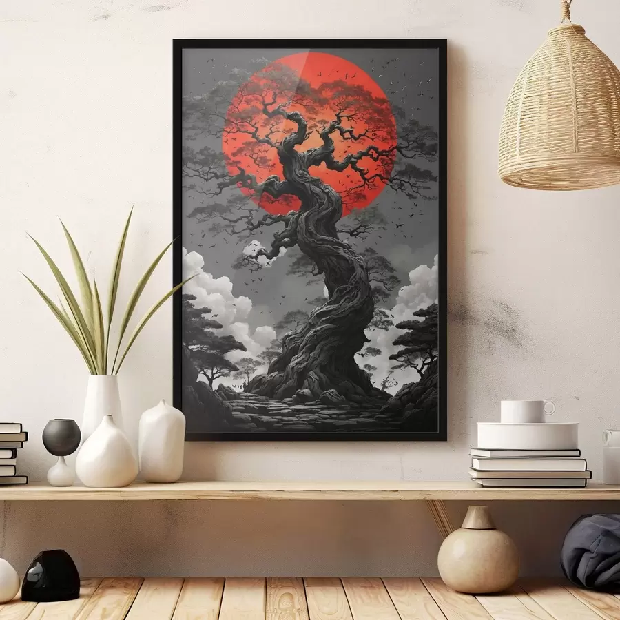 Fototapete Abstrakte Landschaft mit Bergen in einem Papier-Stil f45485