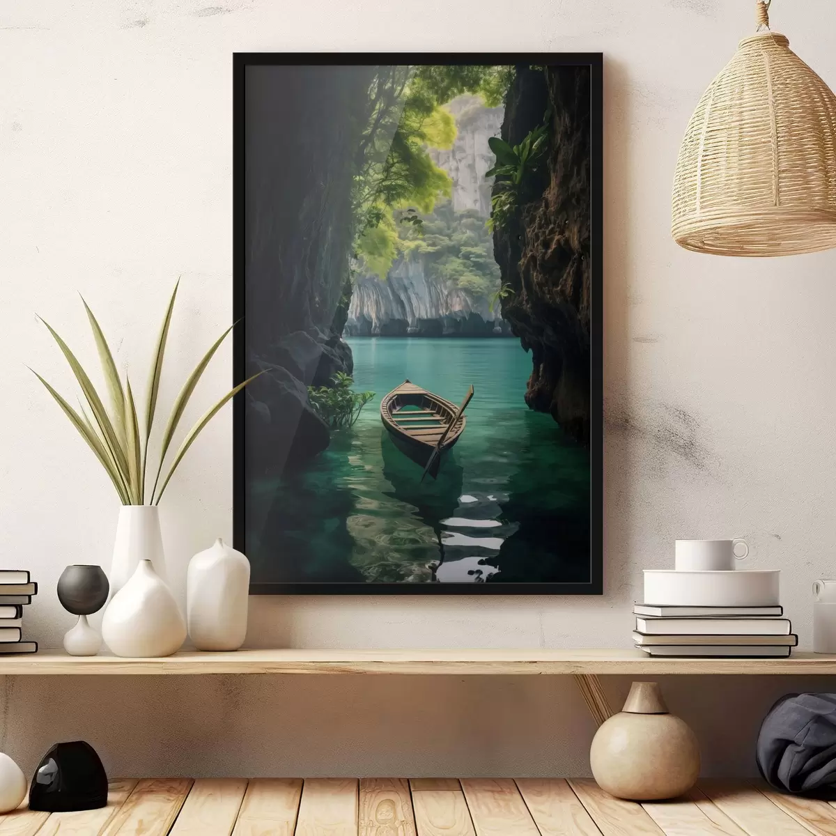 Poster Ein einsamer Baum an einem See unter einem rosa Himmel f45507