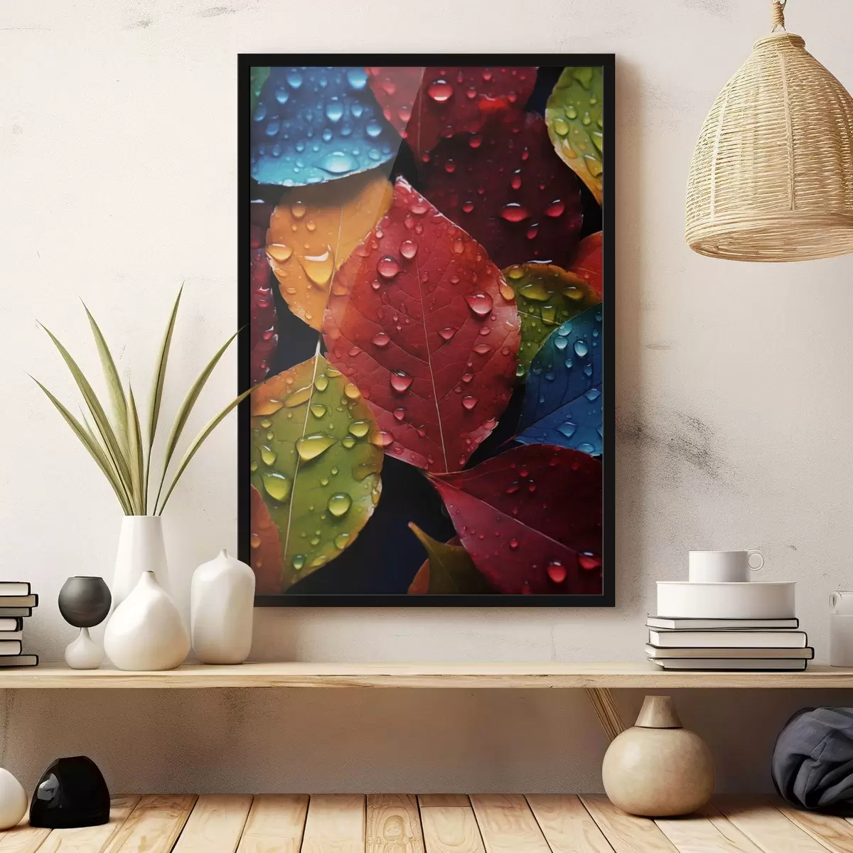 Poster Bunte Blätter mit Wassertröpfchen f45516