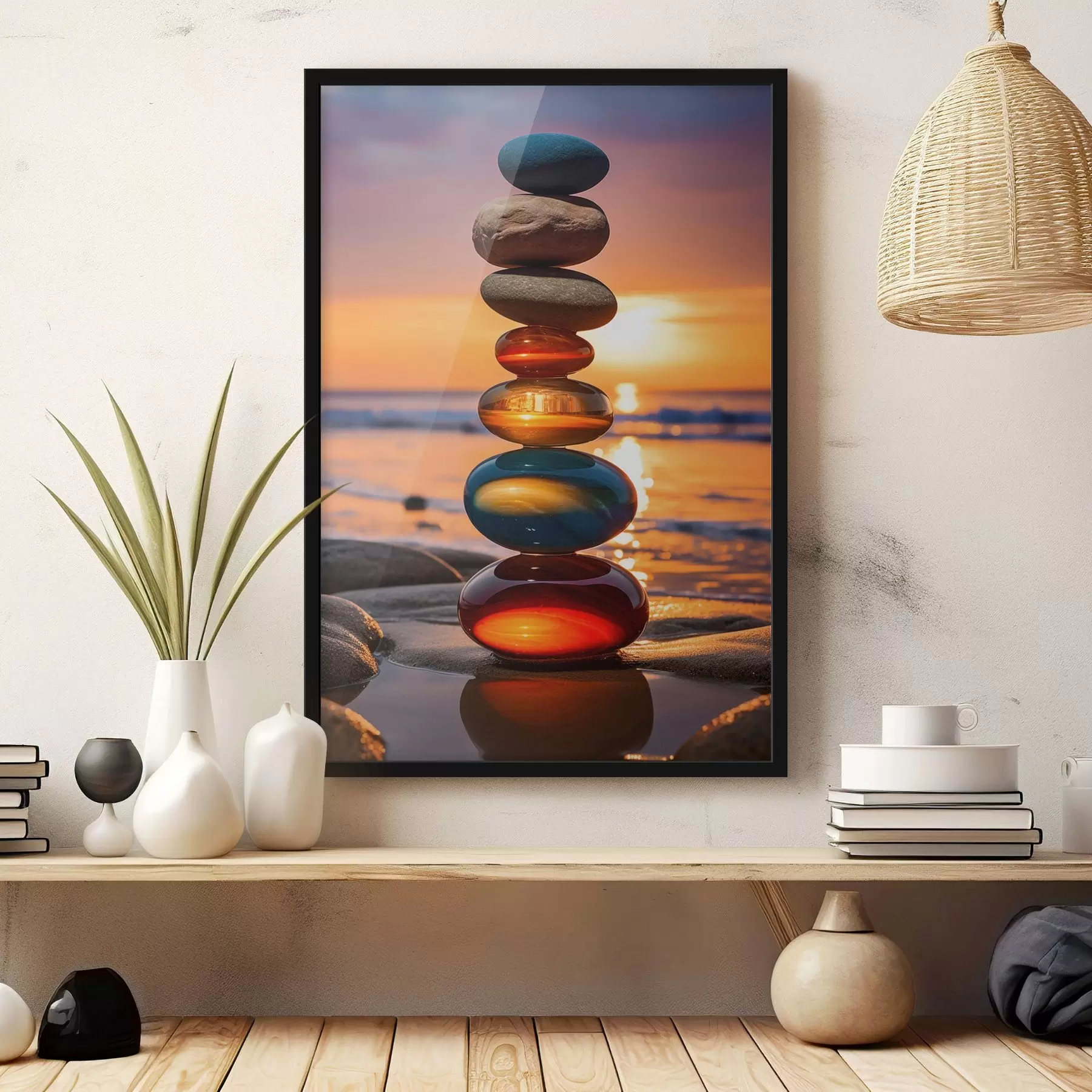 Fototapete Gestapelte Steine vor der Kulisse des Sonnenuntergangs f45520