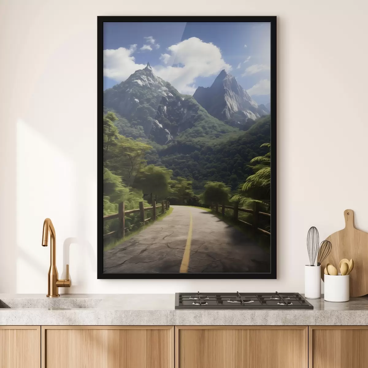 Poster Bergstraße zwischen grünen Bäumen f45525