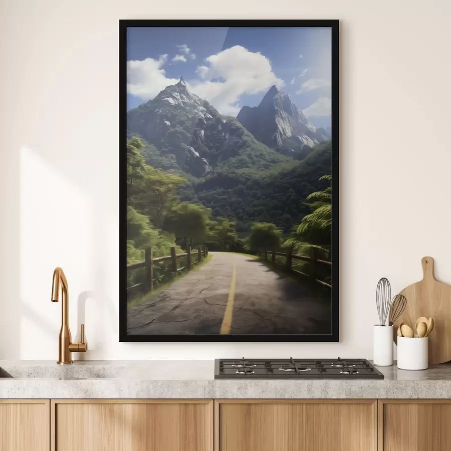 Fototapete Bergstraße zwischen grünen Bäumen f45525