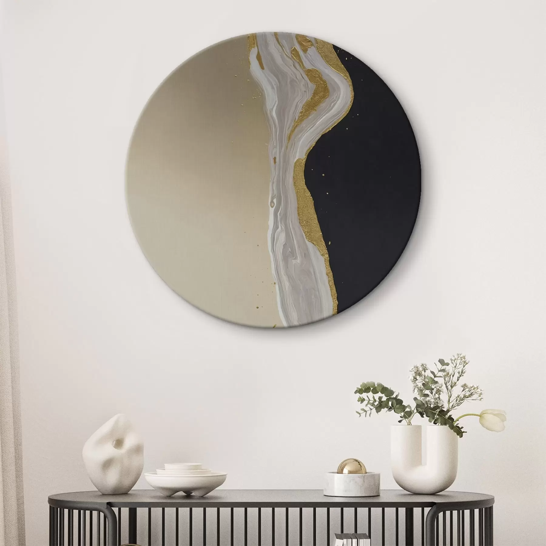 Wandbilder Cremefarbene Pfingstrosenblüten auf grünem Hintergrund r45494