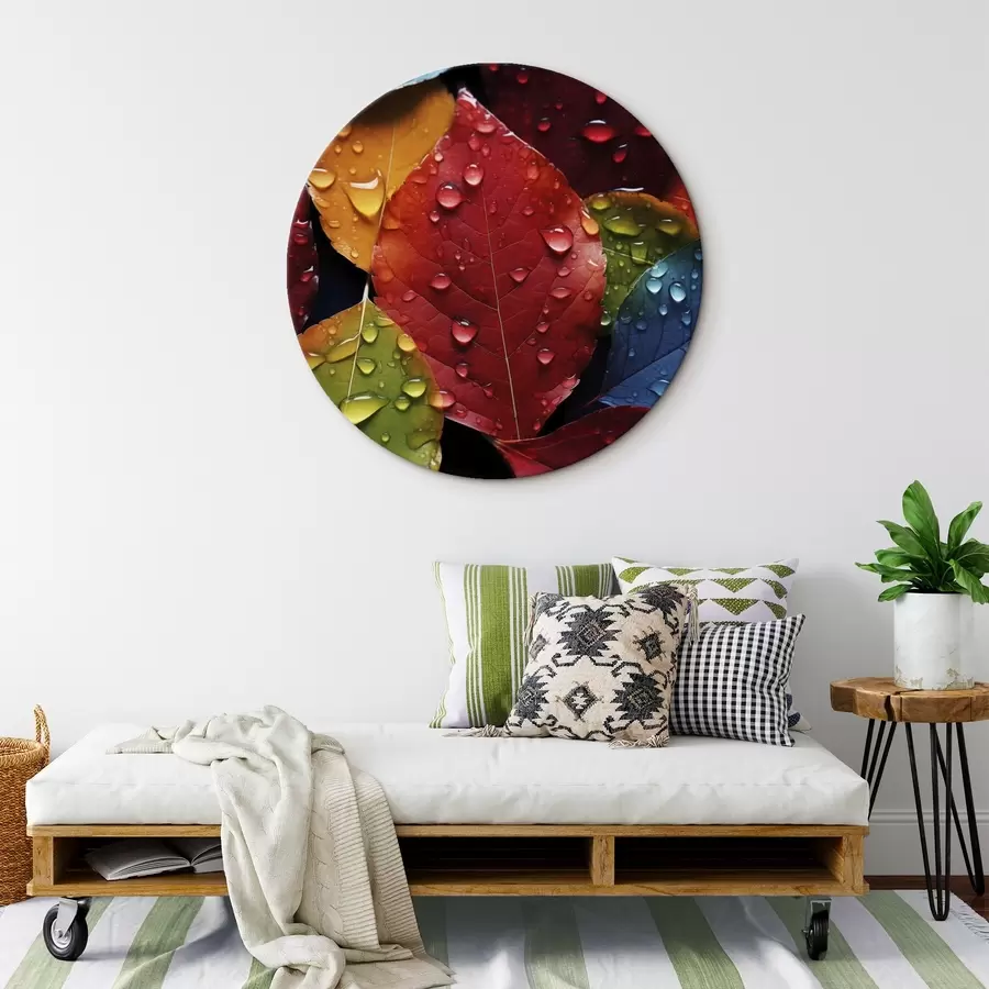 Wandbilder Bunte Blätter mit Wassertröpfchen r45516