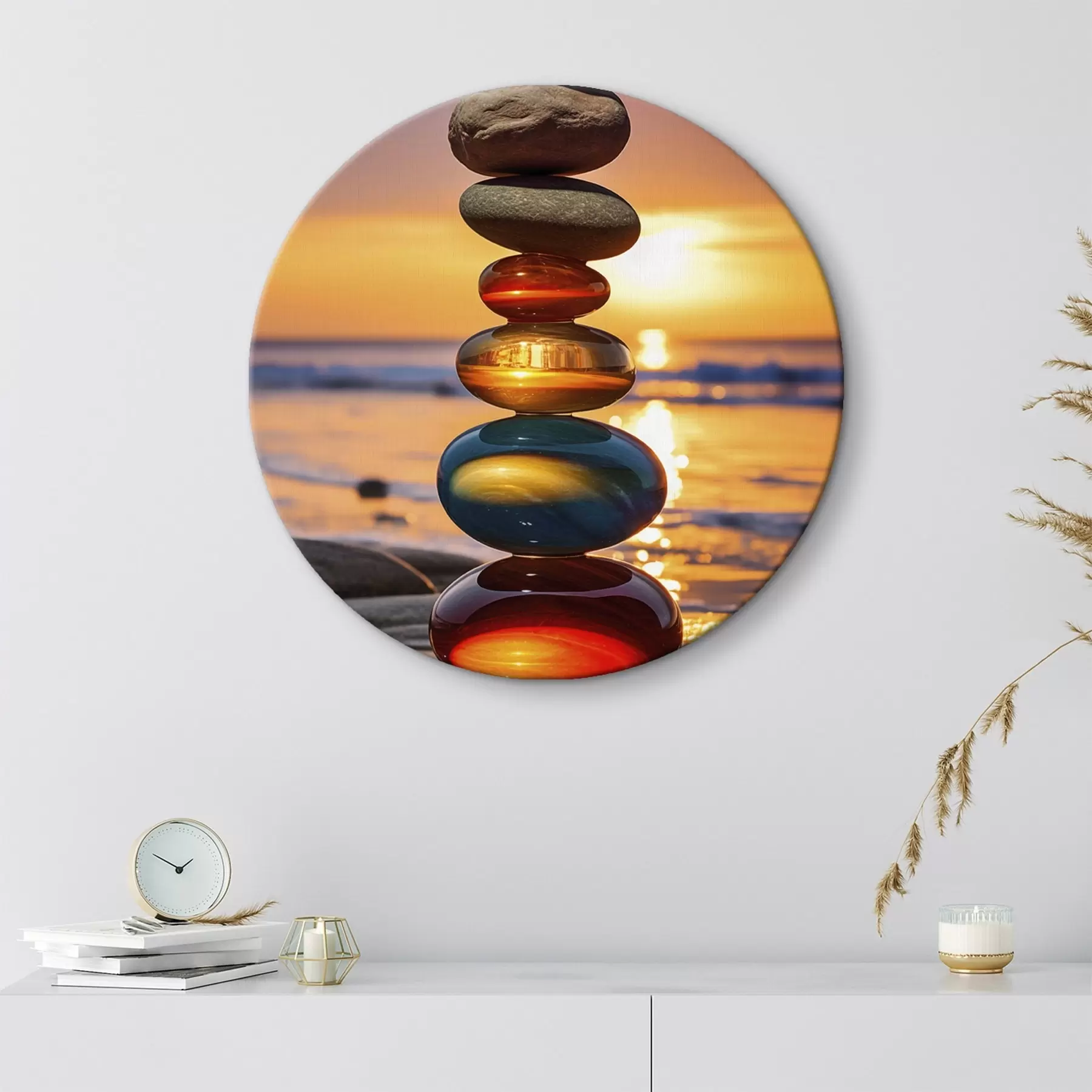 Wandbilder Gestapelte Steine vor der Kulisse des Sonnenuntergangs r45520