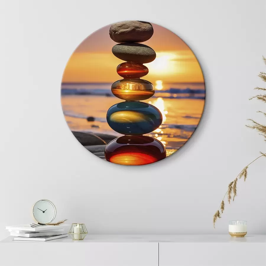 Wandbilder Gestapelte Steine vor der Kulisse des Sonnenuntergangs r45520