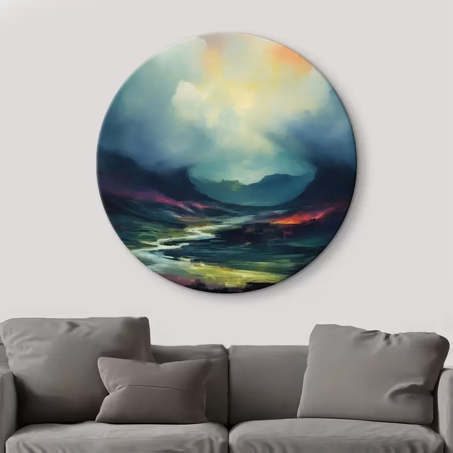 Wandbilder Abstrakte Landschaft mit einem Fluss und Bergen r45627