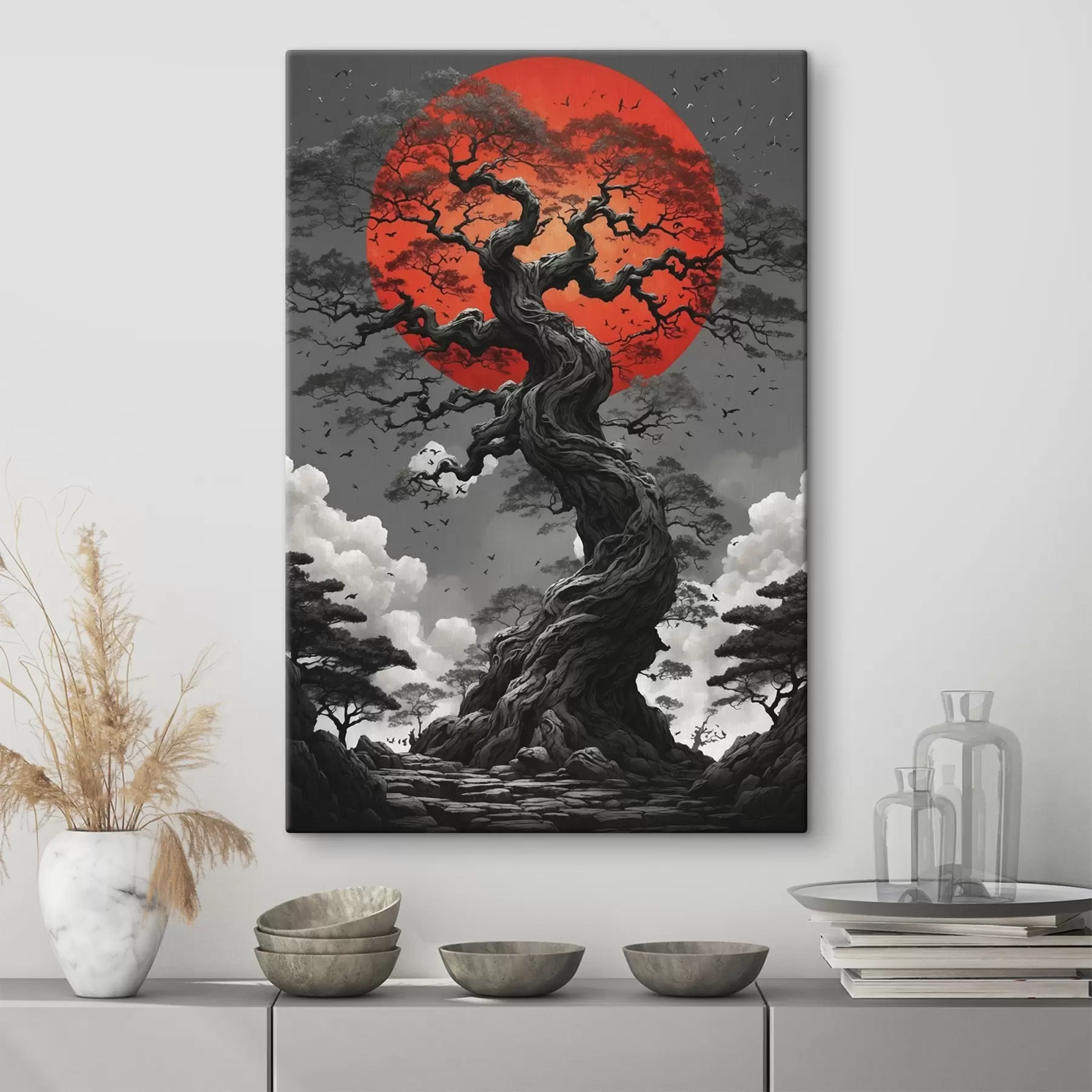 Wandbilder Abstrakte Landschaft mit Bergen in einem Papier-Stil s45485