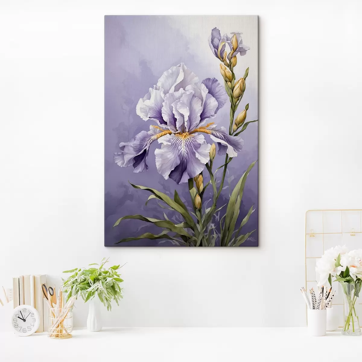 Wandbilder Blauer Vogel auf einem Zweig mit Blättern im Aquarellstil s45486