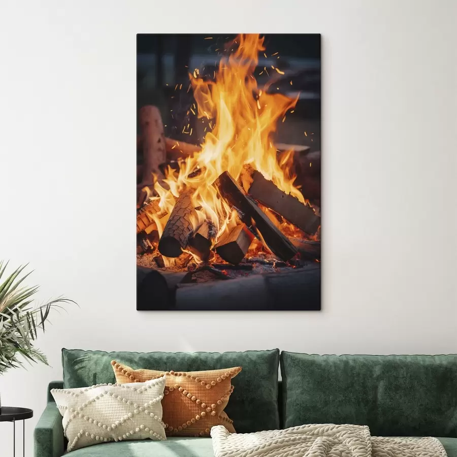 Wandbilder Feuriges Lagerfeuer mit Holz s45514