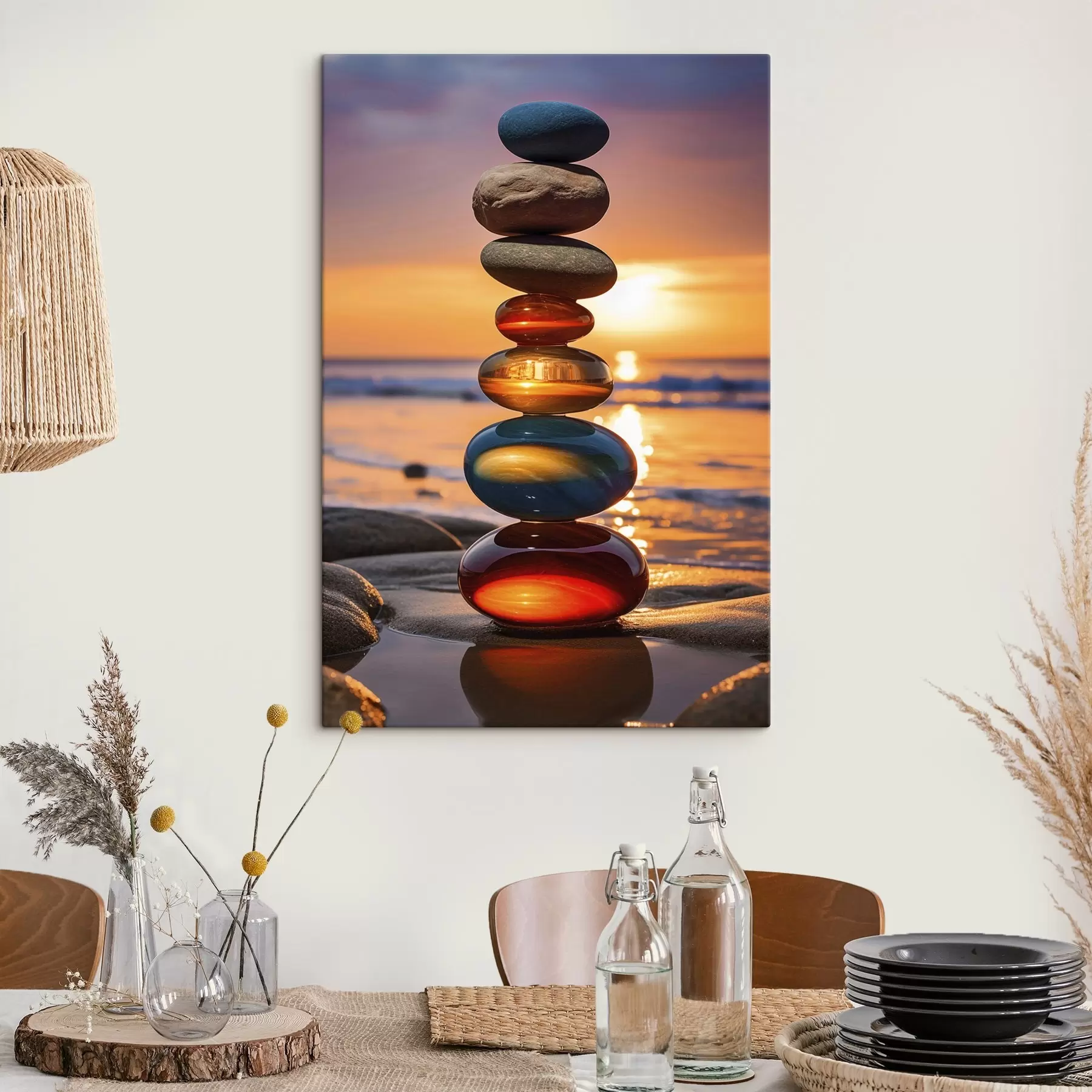 Wandbilder Gestapelte Steine vor der Kulisse des Sonnenuntergangs s45520