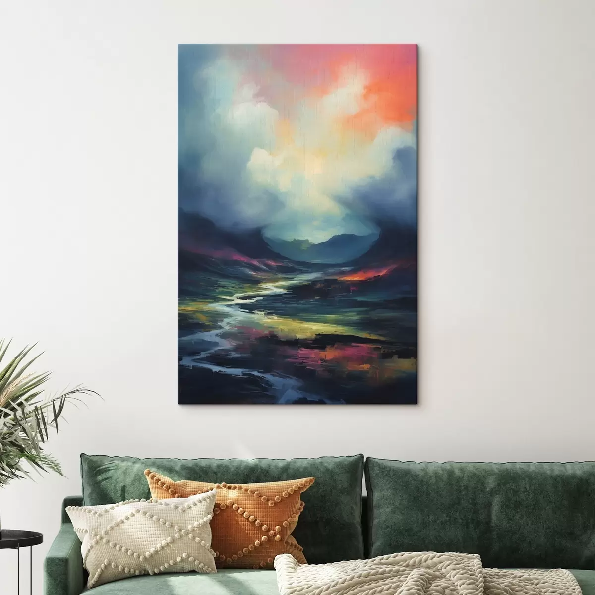 Wandbilder Abstrakte Landschaft mit einem Fluss und Bergen s45627