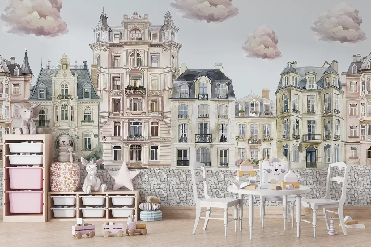 Fototapete Bunte Häuser, Wolken w04474v1