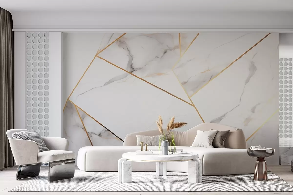 Fototapete Imitation einer Marmoroberfläche mit gelbem geometrischen Muster w09363