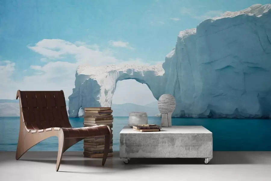 Fototapete Landschaft mit natürlicher Eisbrücke über den Ozean, klarer blauer Himmel mit einigen Wolken, Texturdruck w09383