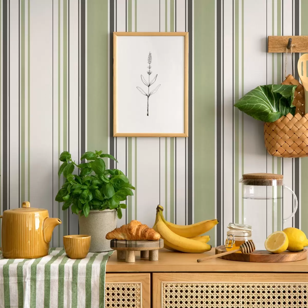 Tapete Weißer Hintergrund mit einer Mischung aus grünen und schwarzen Streifen a00520