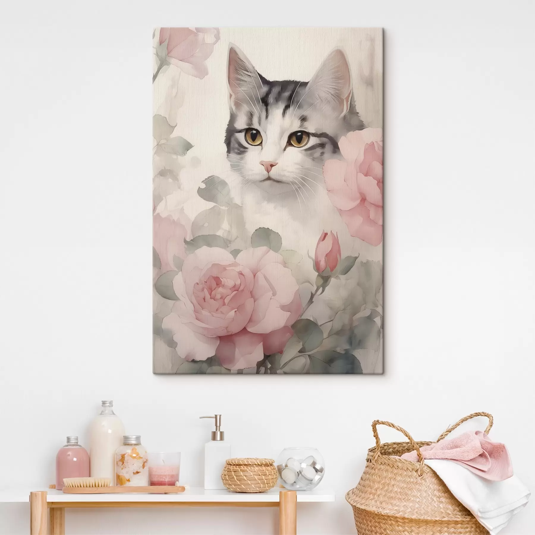 Wandbilder Katze unter Rosen s45673
