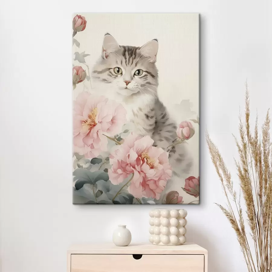 Wandbilder Katze zwischen Blumen s45674
